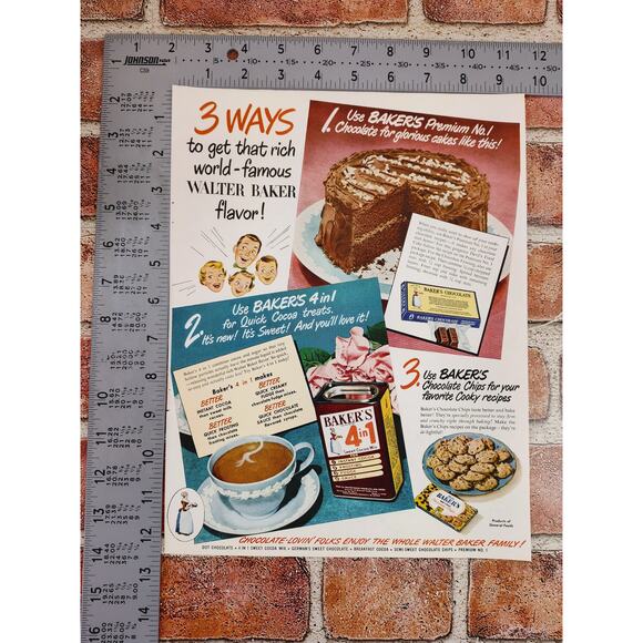 1950 Walter Bakers Chocolate Vtg Retro MCM Print Ad - Picture 4 of 6